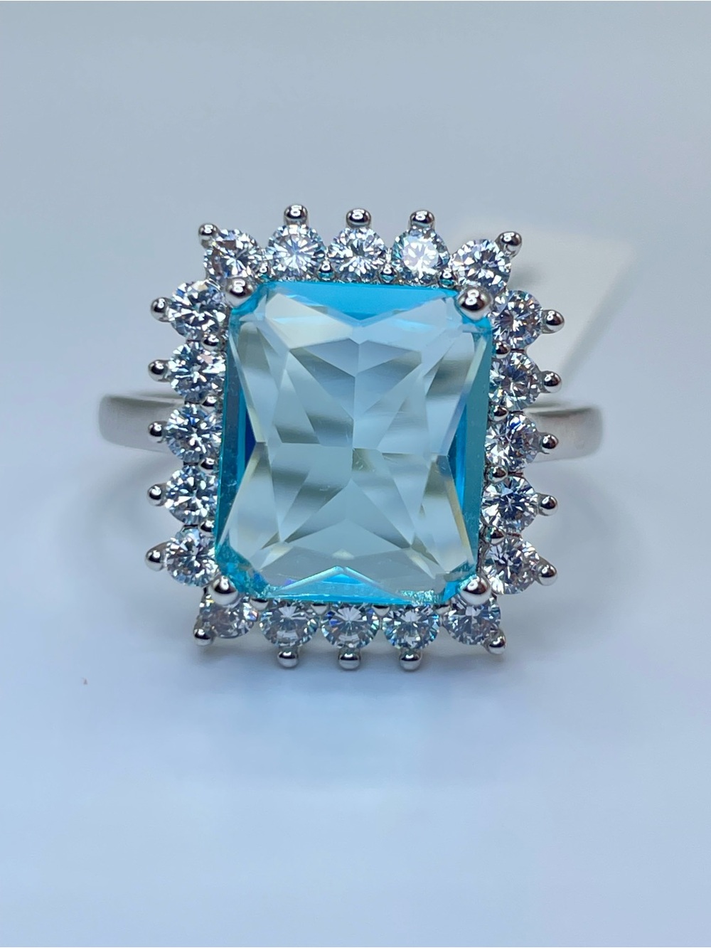 Swarovski Crystal Elements Aquamarine Blue Crystal Halo Art Deco Ring Sz 10